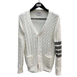 Thom Browne Chunky Cable Knit White Cardigan